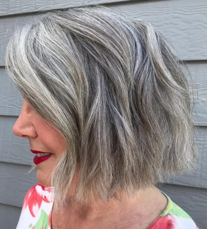 soft wavy gray bob hairstyle