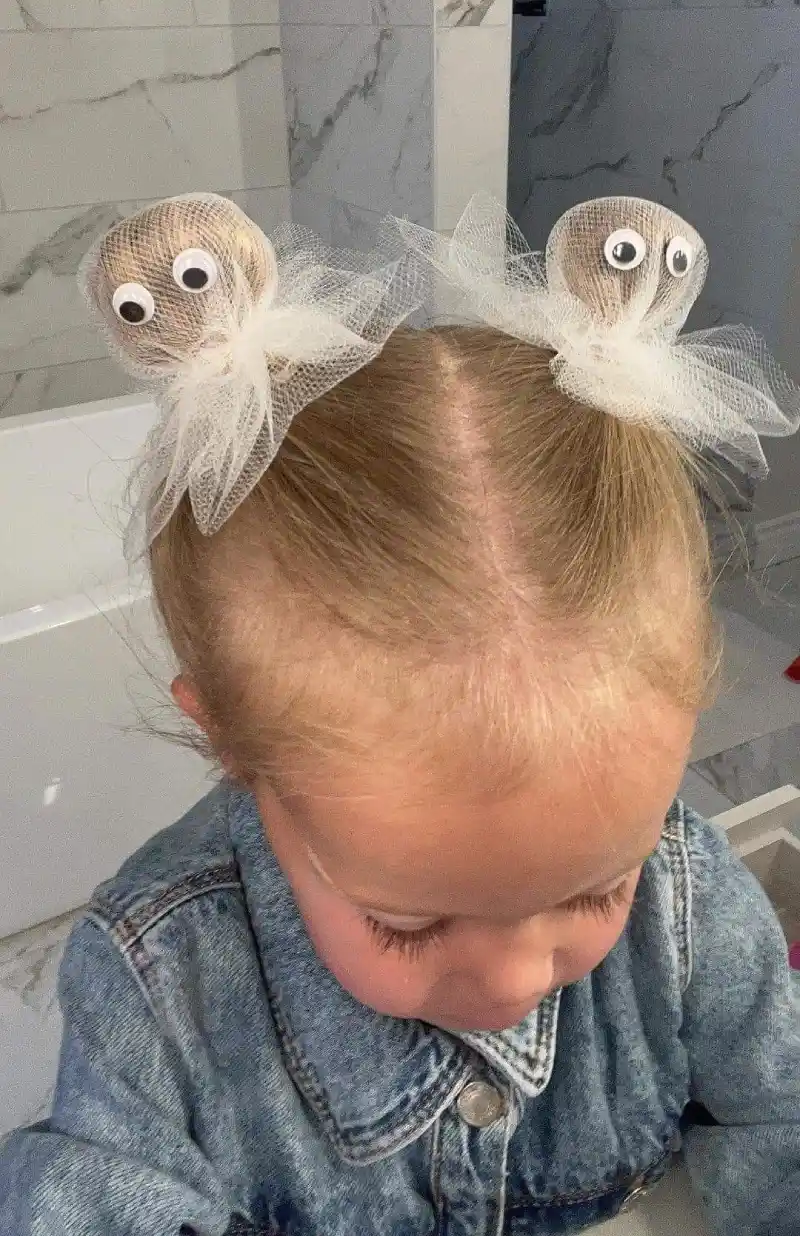 ghost bun hairdo halloween hairstyle for kids