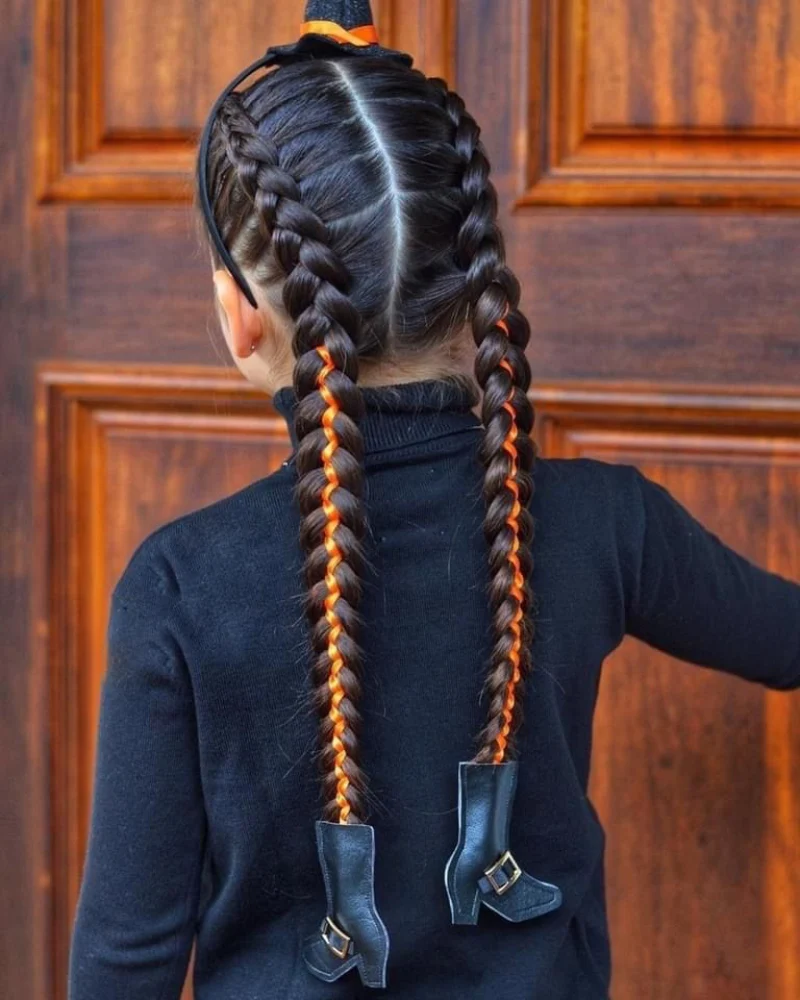 skeletal braid style halloween hairstyle for kids