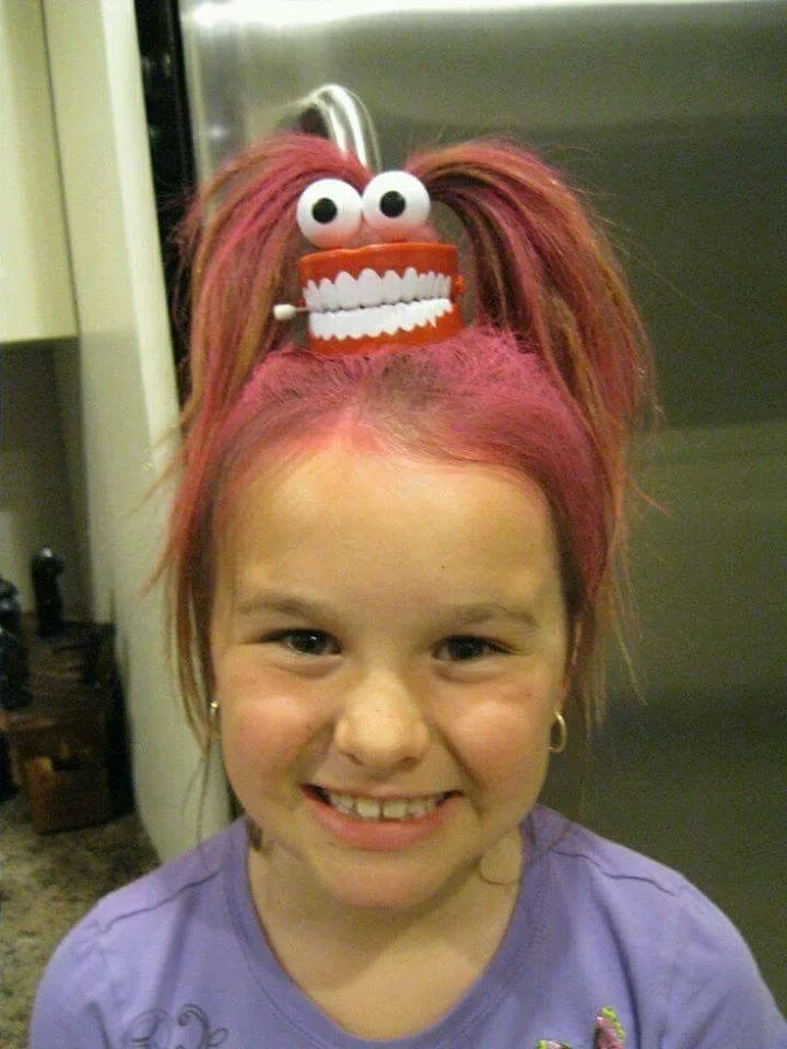 monster mouth ponytail halloween hairstyle for kids