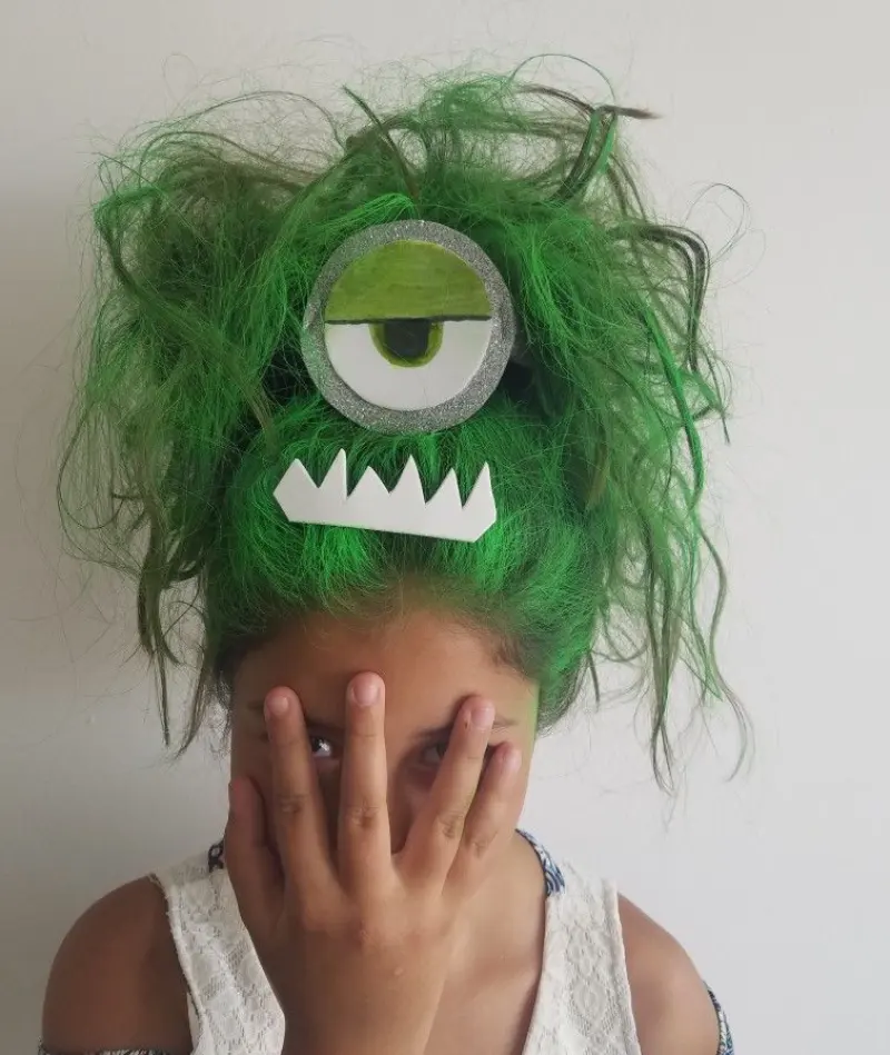monster hair with green spray halloween hairstyle