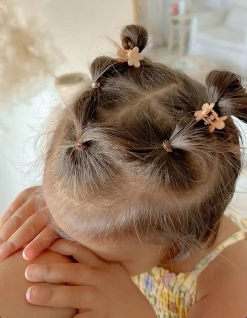 Mini Bun with Clips Kids Hairstyle