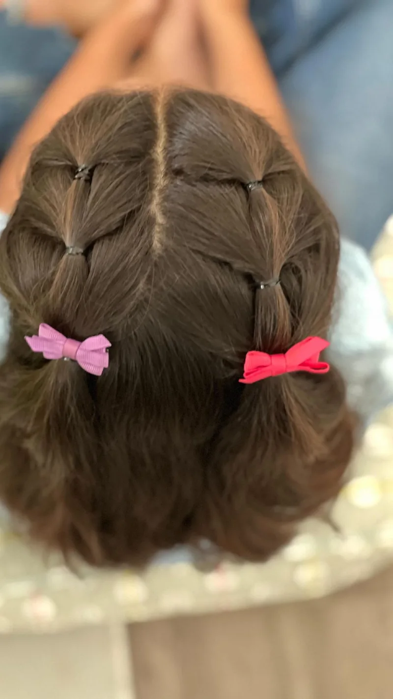 Half Braid with Pink Bow School Look