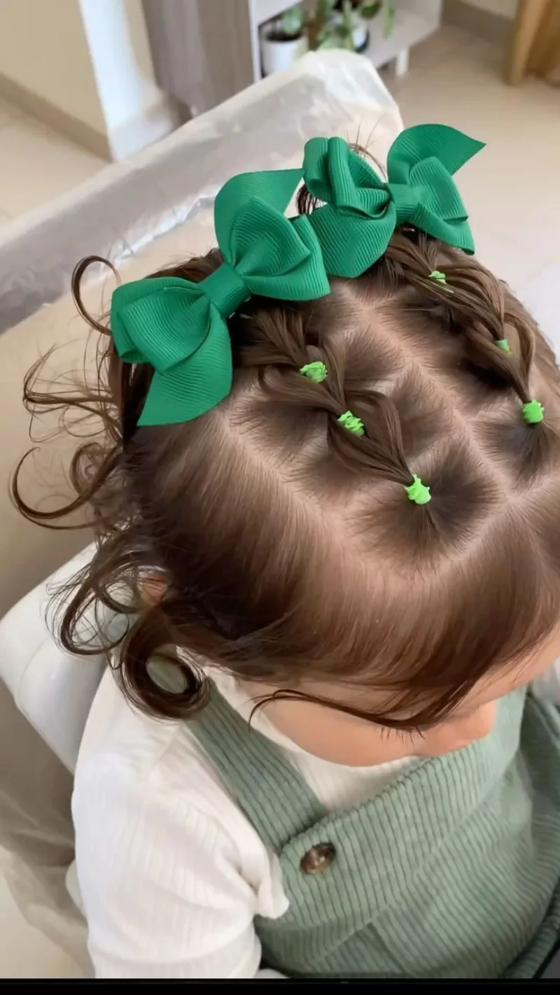 Multi Section Braid with Green Bow