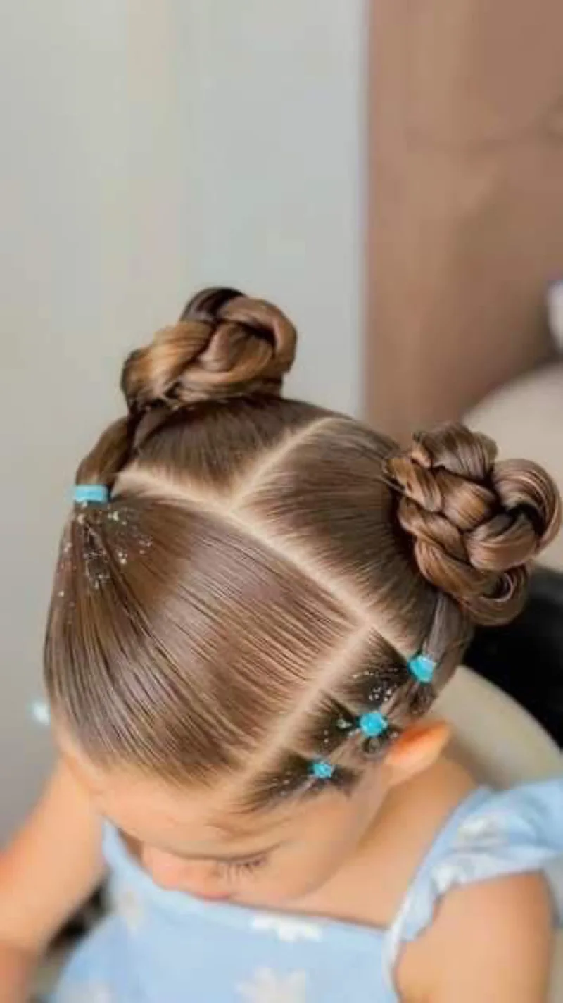 Double Bun with Clear Parting