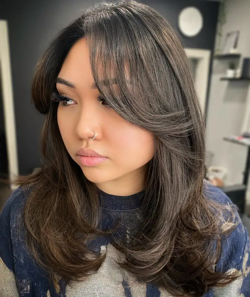 Medium Length Haircut for Round Faces