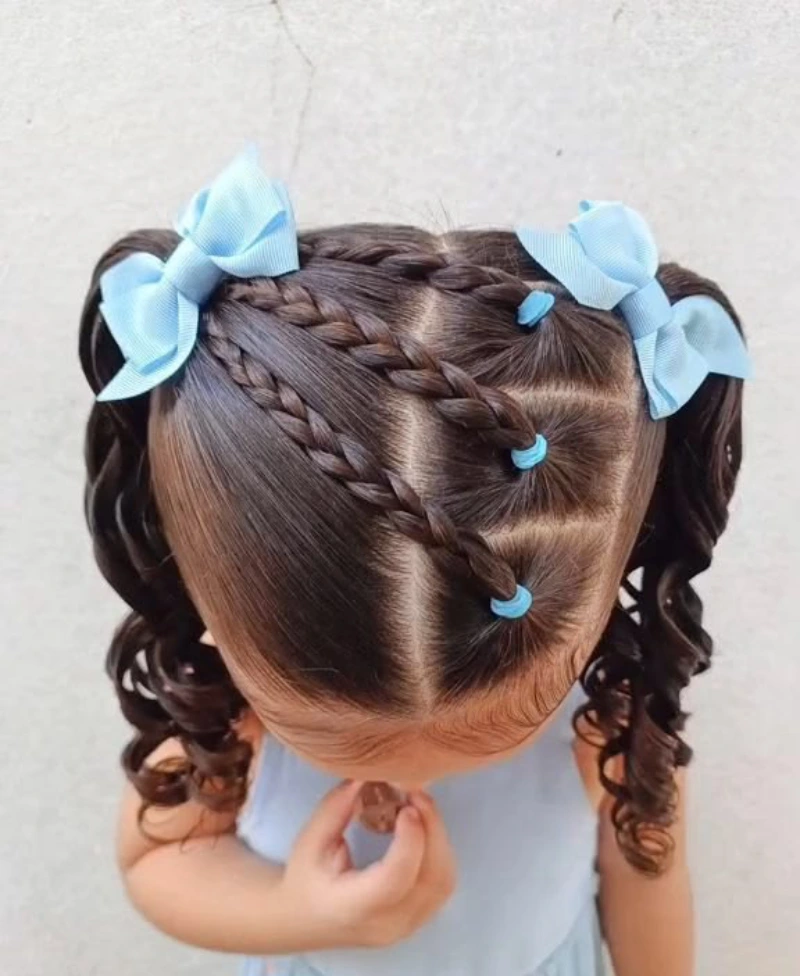 Blue Bow Side Braids