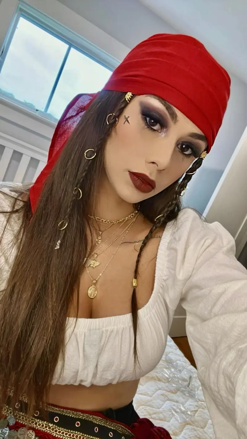 Straight Pirate Locks with Red Bandana Pirate Hairstyles for Women