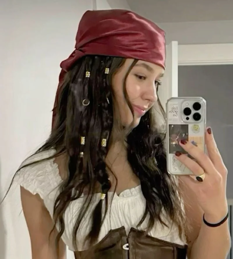 Beaded Pirate Braids with Red Scarf Pirate Hairstyles for Women