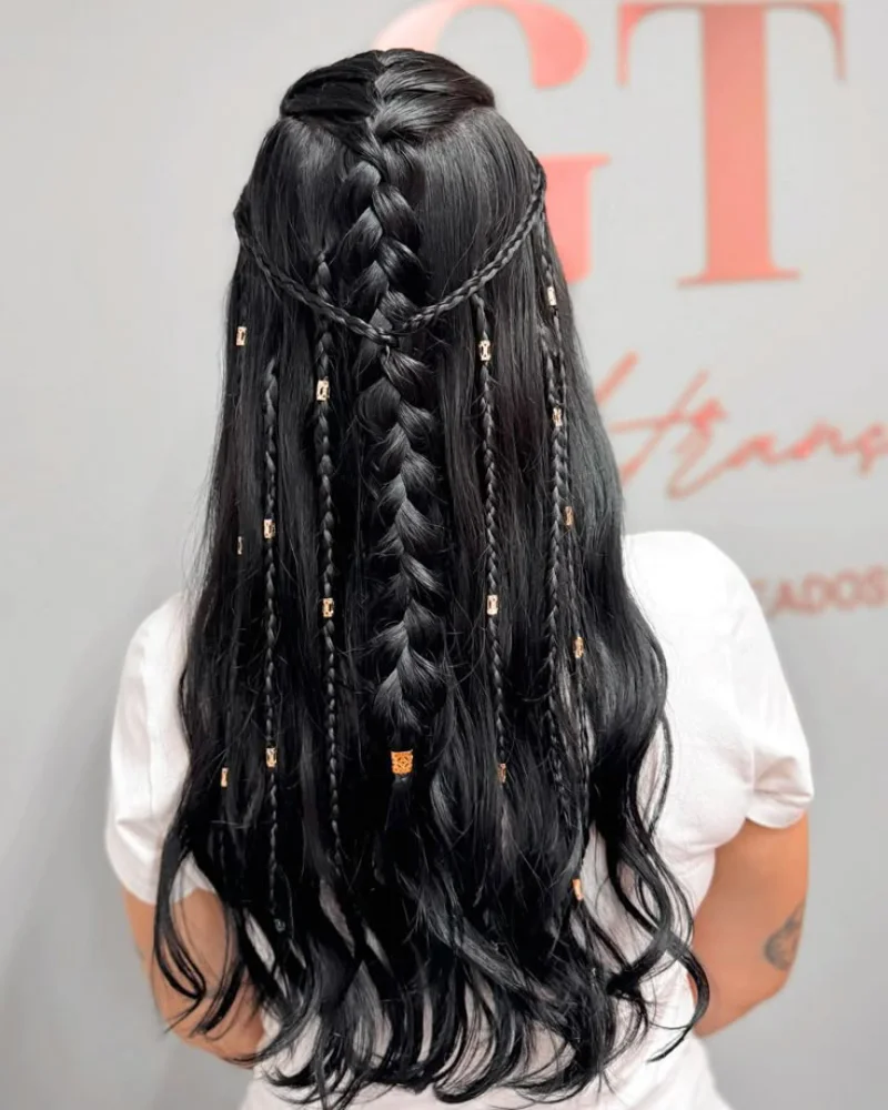 Long Waves with Sparkling Beaded Accents Pirate Hairstyles for Women