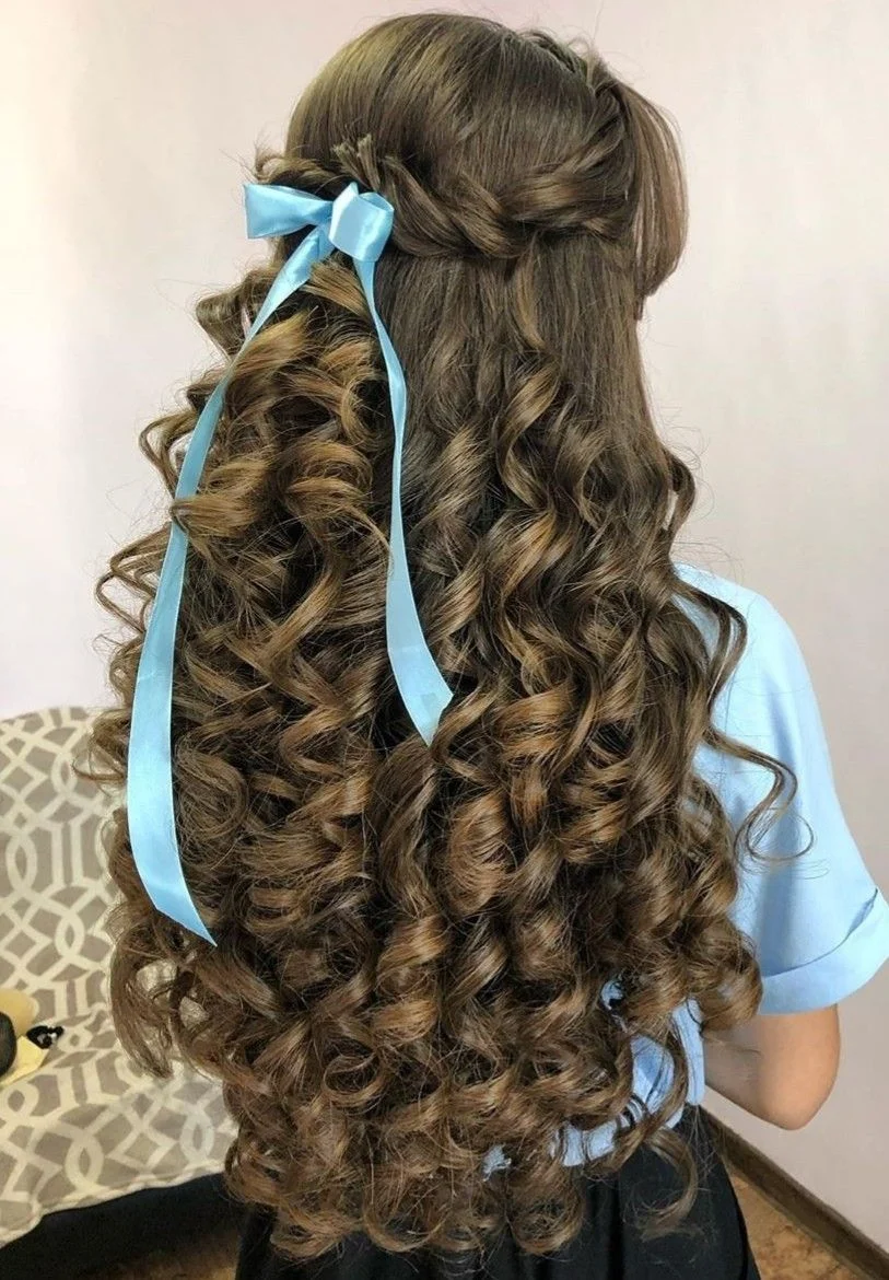 Sky Blue Bow Curls