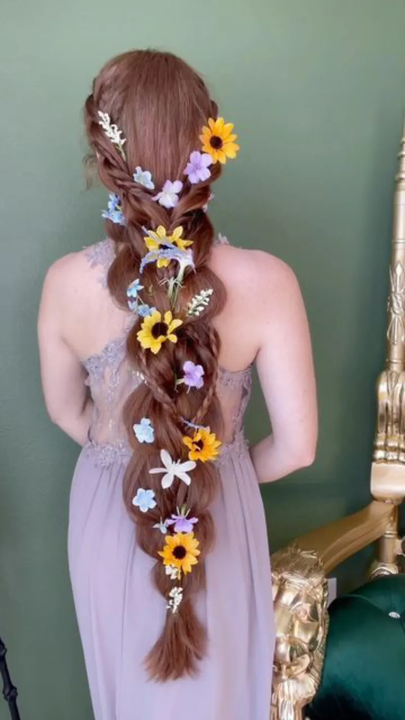 dainty daisy braid rapunzel hairstyle