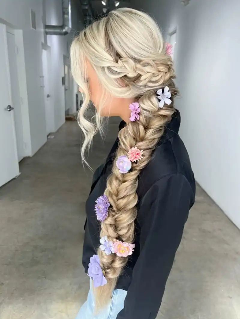 twisted floral ponytail rapunzel hairstyle