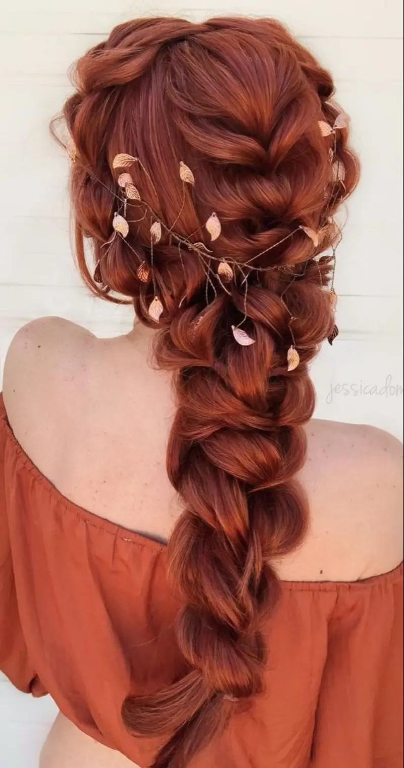 auburn crown braid rapunzel hairstyle