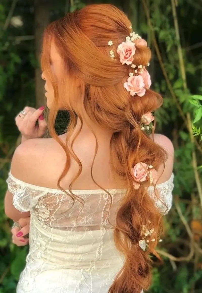 copper blossom waves rapunzel hairstyle