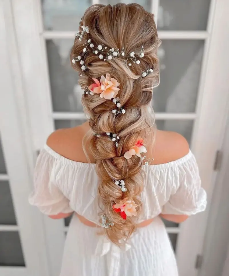 boho floral braid rapunzel hairstyle
