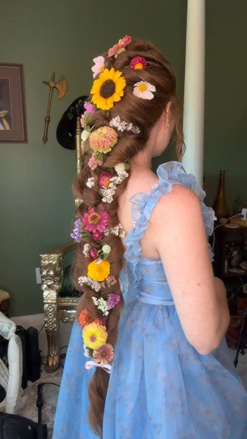 sunshine flower braid rapunzel hairstyle