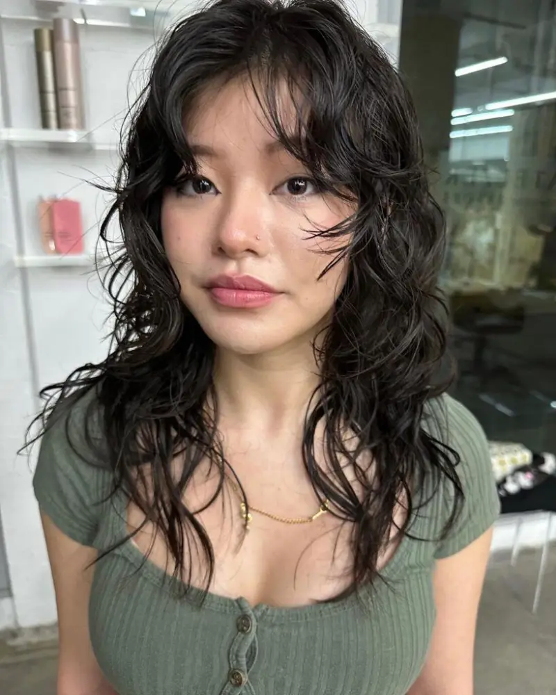 Wet-Look Shag with Wispy Curtain Bangs