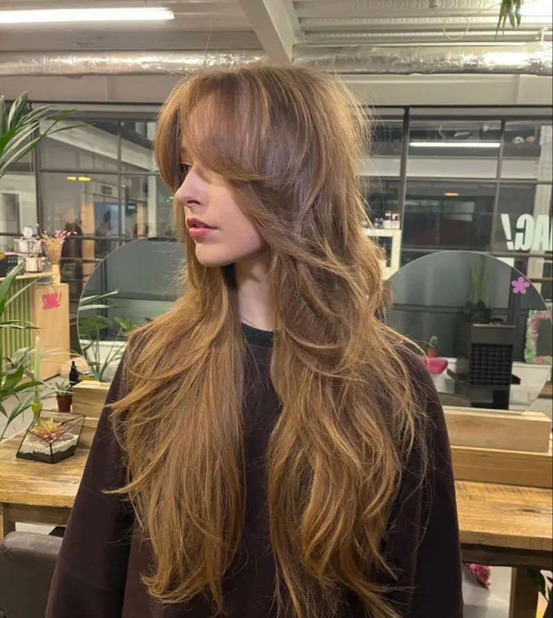 Long Layered Shag with Curtain Bangs