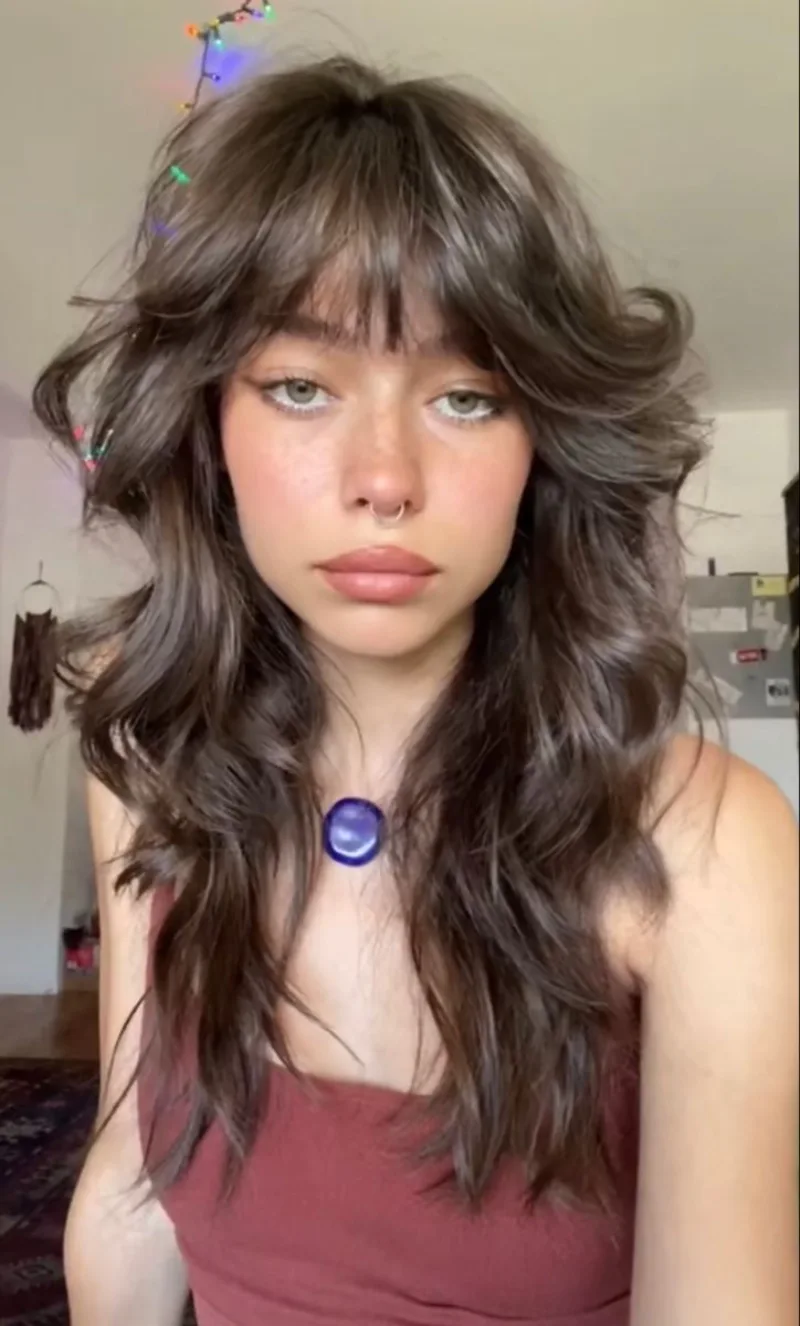 Messy Wavy Shag with Soft Curtain Bangs