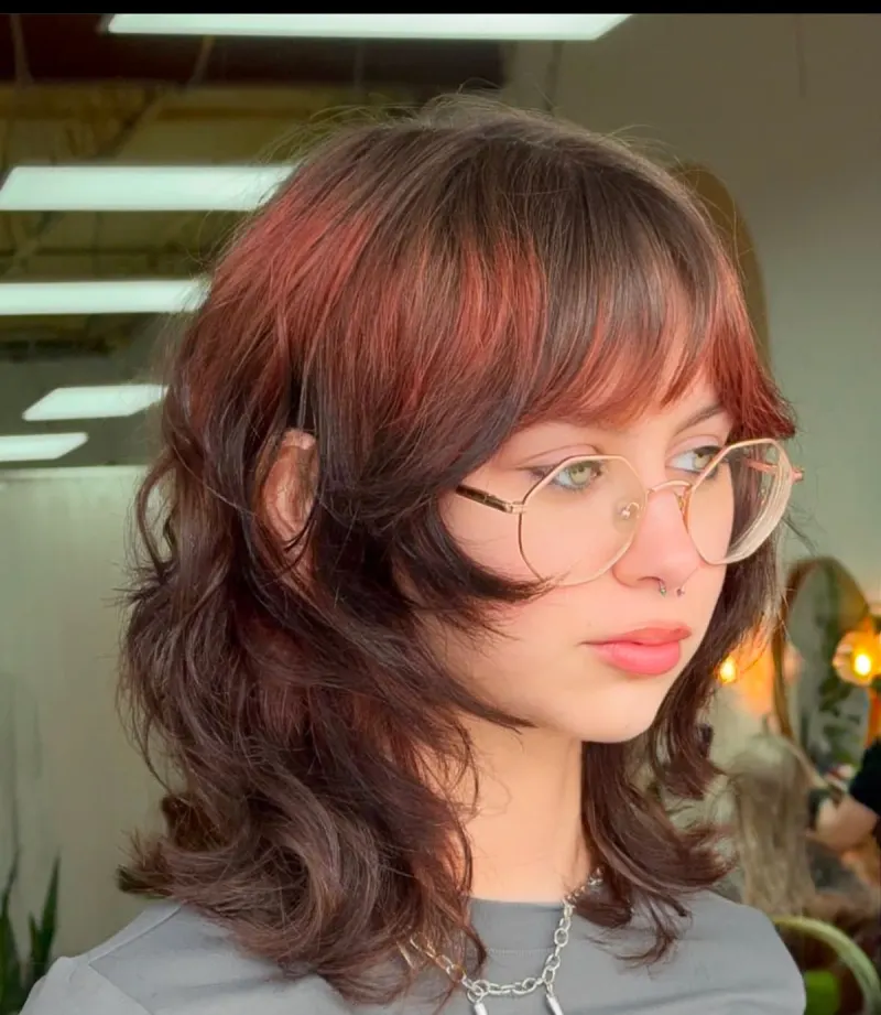 Voluminous Curly Shag with Bangs