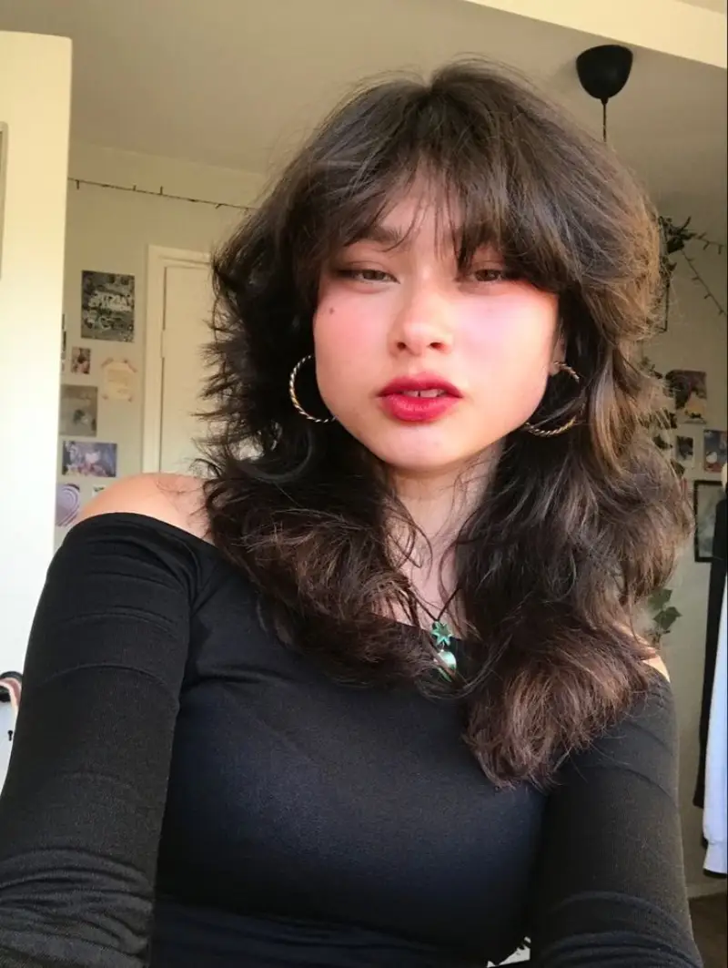Glam Shag with Thick Curtain Bangs