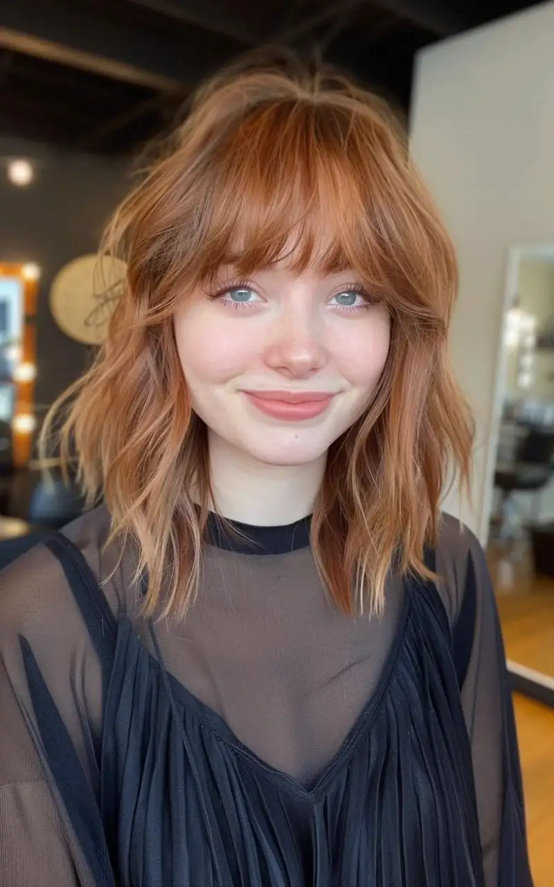 Copper Textured Shag with Feathered Bangs