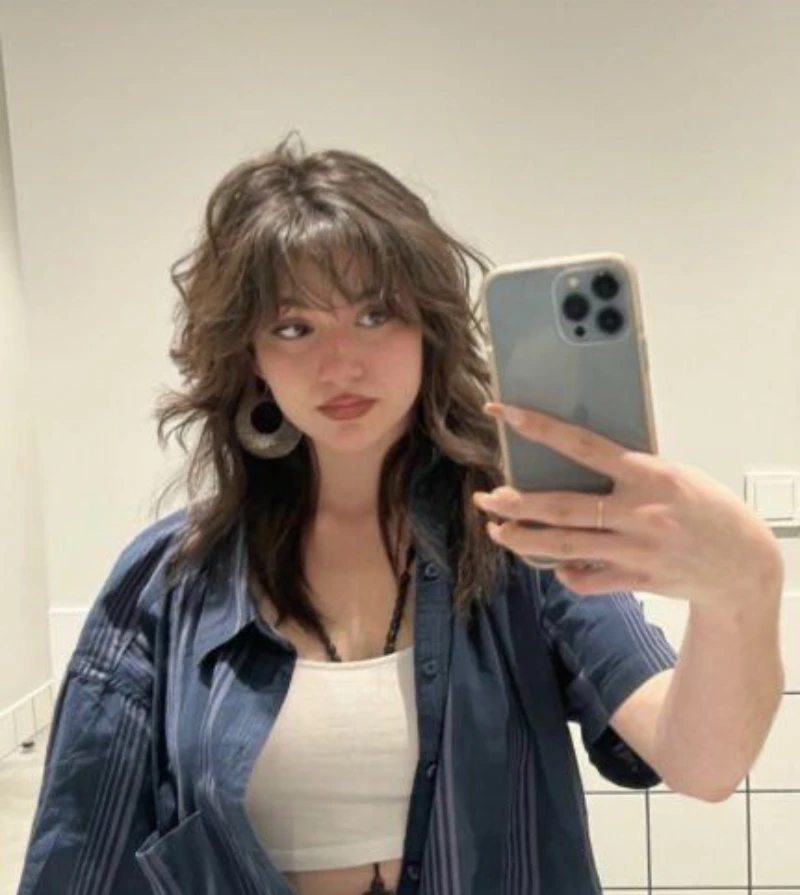Voluminous Mid-Length Shag with Bangs