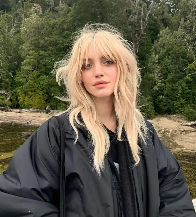 Long Blonde Shag with Layered Bangs