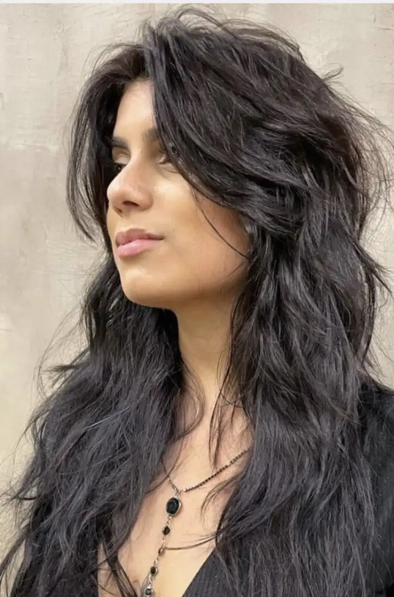 Long Messy Shag with Choppy Bangs