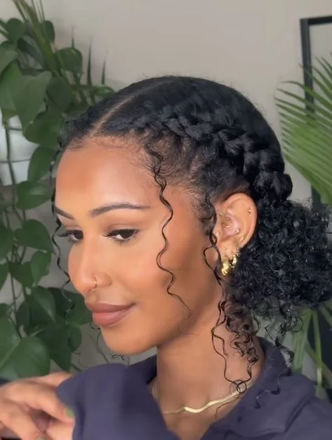 sleek cornrow braids with curls winter formal hairstyles