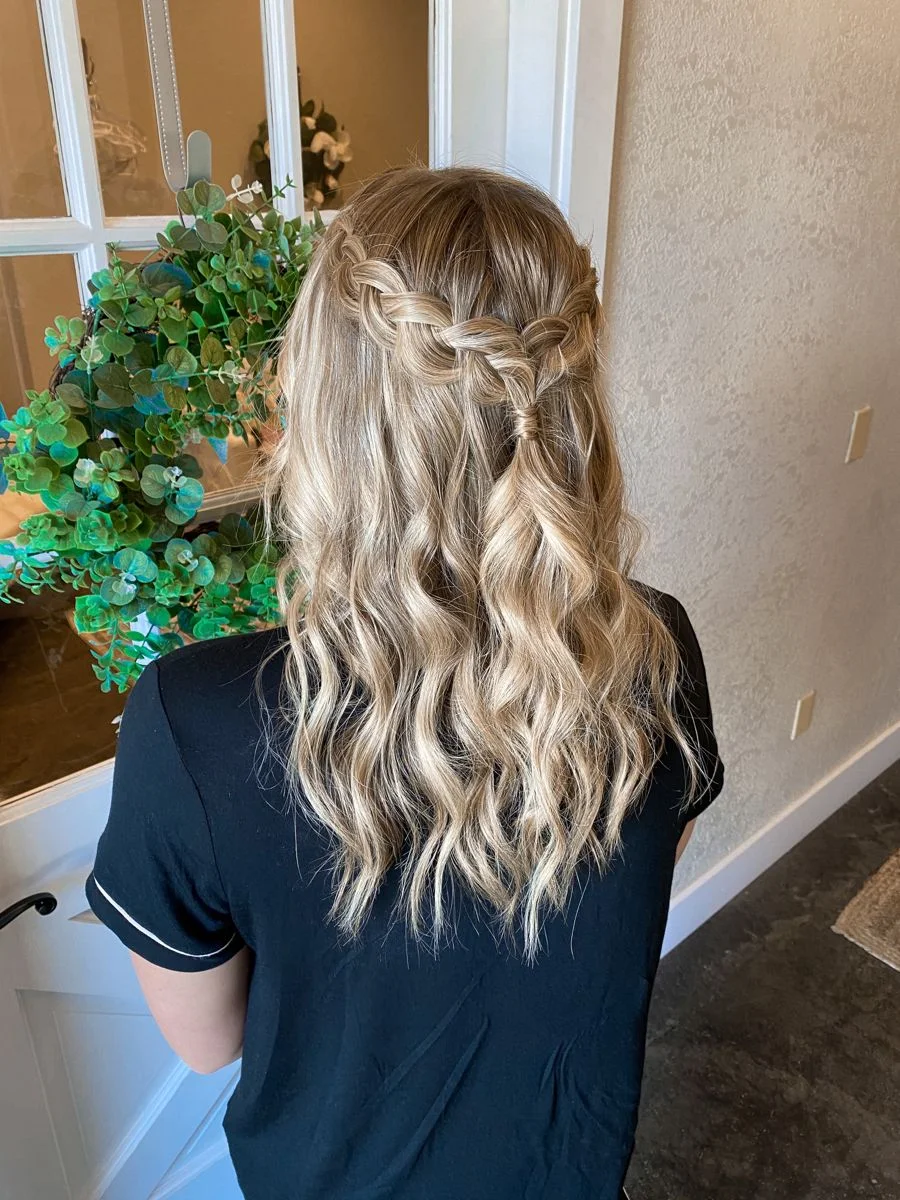 wavy half-up twist winter formal hairstyles